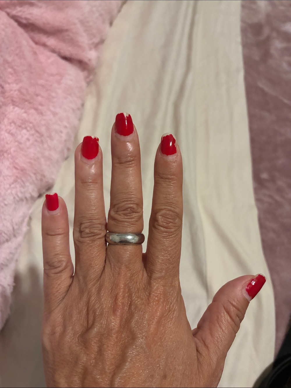 Classic Silver Dome Band Ring - Bold Red Accent
